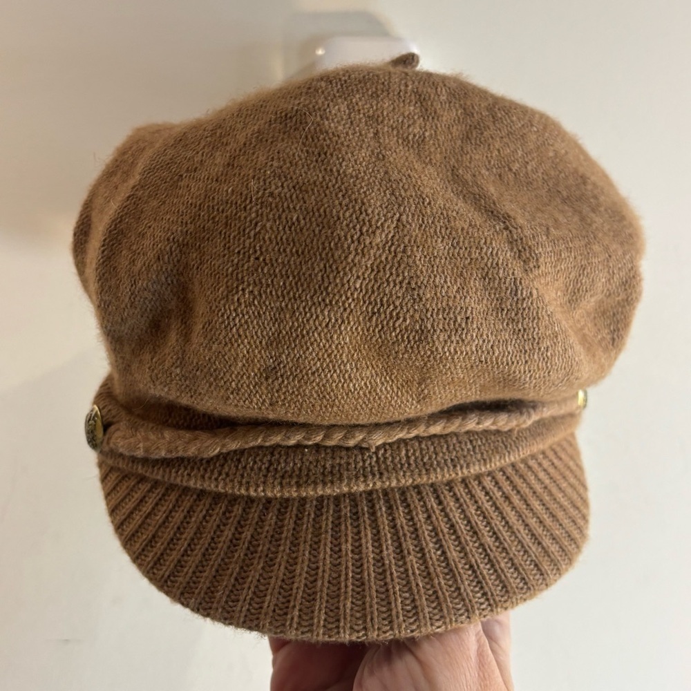 LAUREN RALPH LAUREN Wool Blend Newspaper Boy Rigid Rim Tan Brown Knit Cap